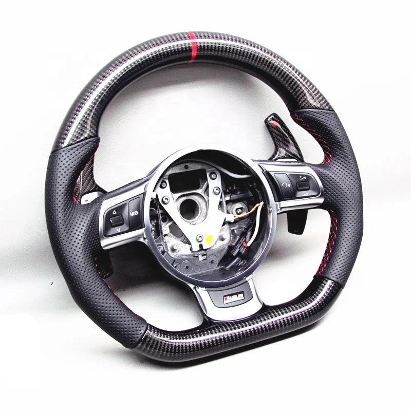 AUTO RACING CAR STEERING WHEEL FOR Audi TT TTS R8 GT RS6 RS3 Red Ring CARBON FIBER STEERING WHEEL
