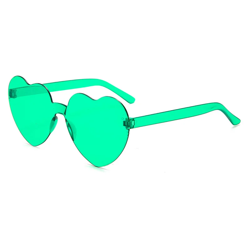 Wholesale Custom Logo Rainbow Frameless Lens Eyewear Candy Color PC Rimless Sunglasses Pink Love Heart Shaped Glass Sunglasses