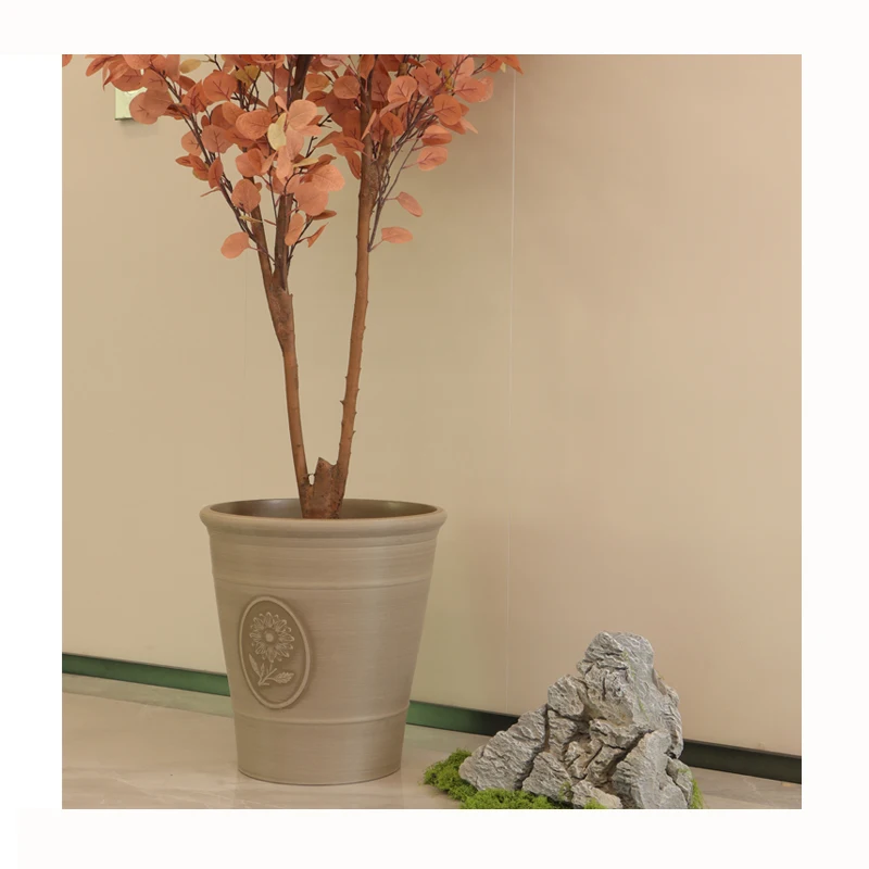 Home Decor Garden Planting Accessories Hard Round Brushed Plastic Durable Flower Pots Large Outdoor Plastic Plant Planters