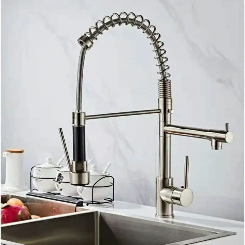 Factory Direct Durable Deck Mounted Swivel Kitchen Sink Tap Universal Rotatable Spring Flexible Pull Down Spray Kitchen Faucet