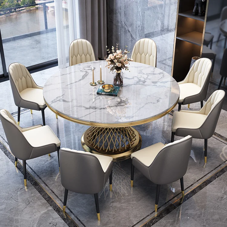 Modern Royal Gold Dinning Sets Furniture Sintered Stone Marble Top Round Dining Table With 4 6 Seats Chairs