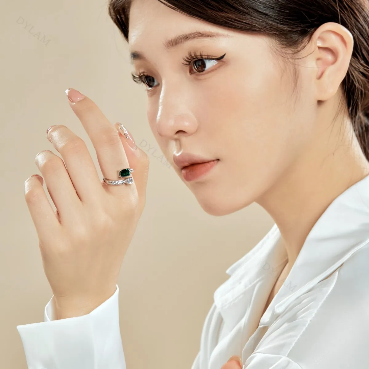 Dylam Custom 5A CZ Cubic Zirconia Emerald Stone Green Engagement Adjust Ring Diamond 925 Sterling Silver jewelry Wedding Rings