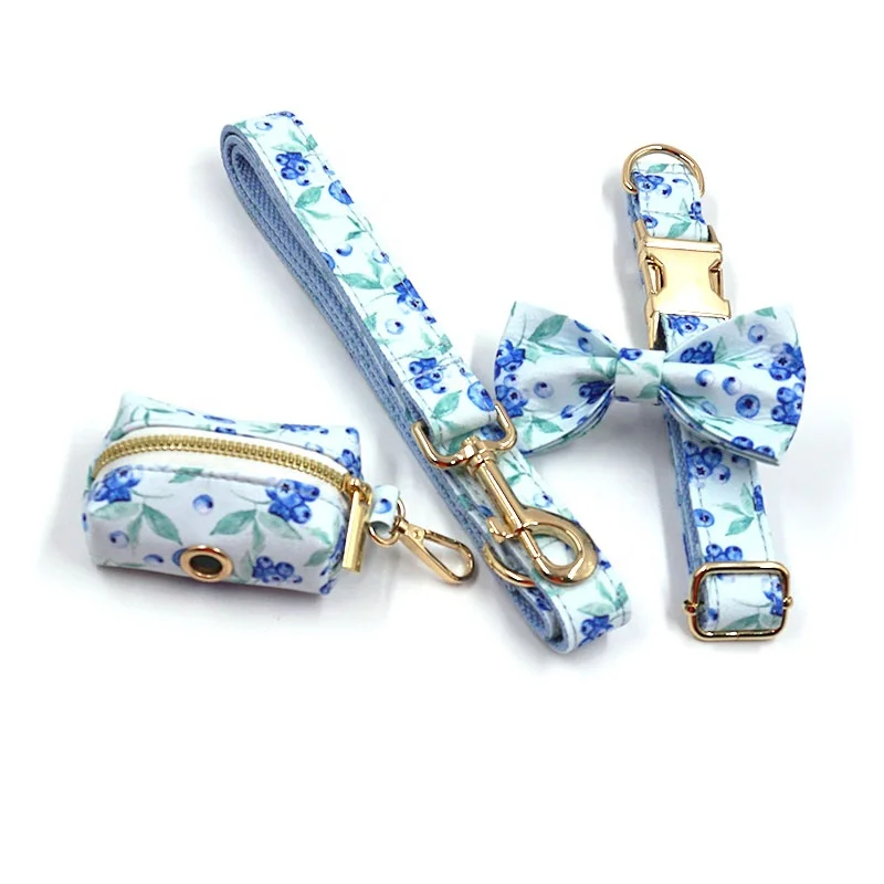 New 2024 march fruit series metal zinc alloy dog collar metal buckle blueberry pattern dog collar cotton personalized dog collar