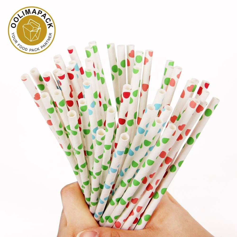 Free Samples Biodegradable Disposable 197x6mm Paper Straw Decorations Striped Cocktail Drinking Straw