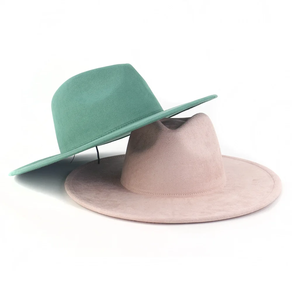 Fashion Suede Fedora Hat for Women Men Classic Sombrero Flat Wide Brim Jazz Panama Cap