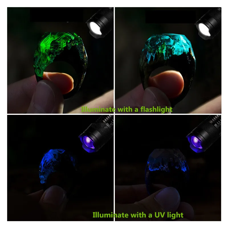 Handmade Wood Jewelry Magic Wood Gift Natural Scenery Epoxy Resin Wooden Rings for Women