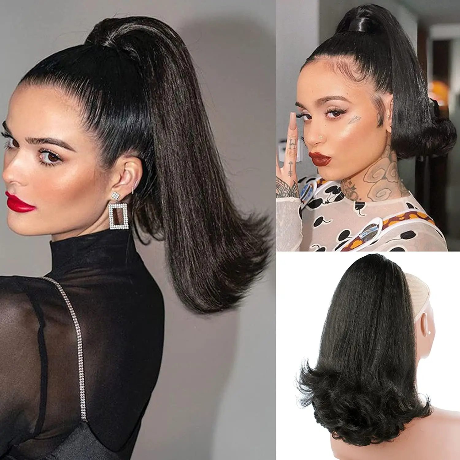 G&T 7 Colors Ponytail Extension Sthetic Hair Pieces for Black Women, Short Kinky Curly Yaki Ponytails (14 inch)