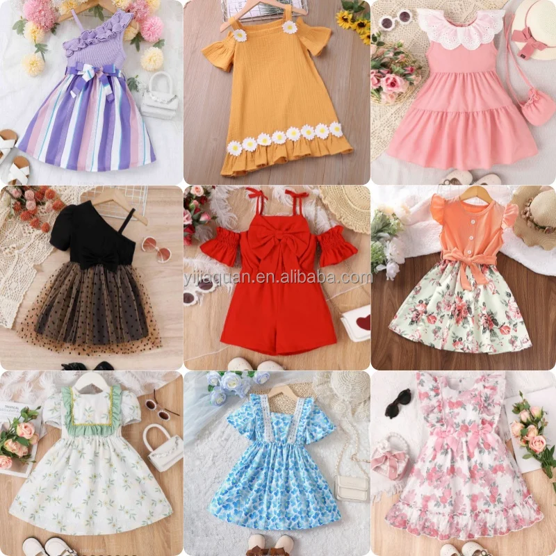 Low price Kids Wear Little Doll Flower Dress Princess Girls Party Dress ages 3 to 15 Summer Casual Ball dress Chiffon