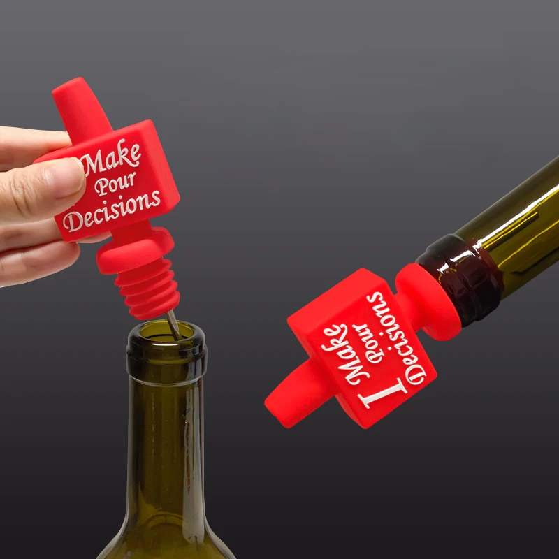 New Design Custom Stainless Steel Wine Pourer Bottle Automatic Lid Silicone Wine Cork Pour Spout bar Wine Cork Accessories