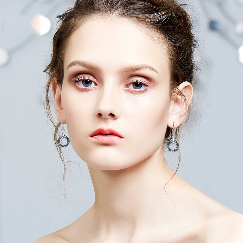 
Hermosa Austria Crystal Dangle Earrings Round Drop Hook Earrings Sterling silver Earrings for Women Luxury Elegant Jew 