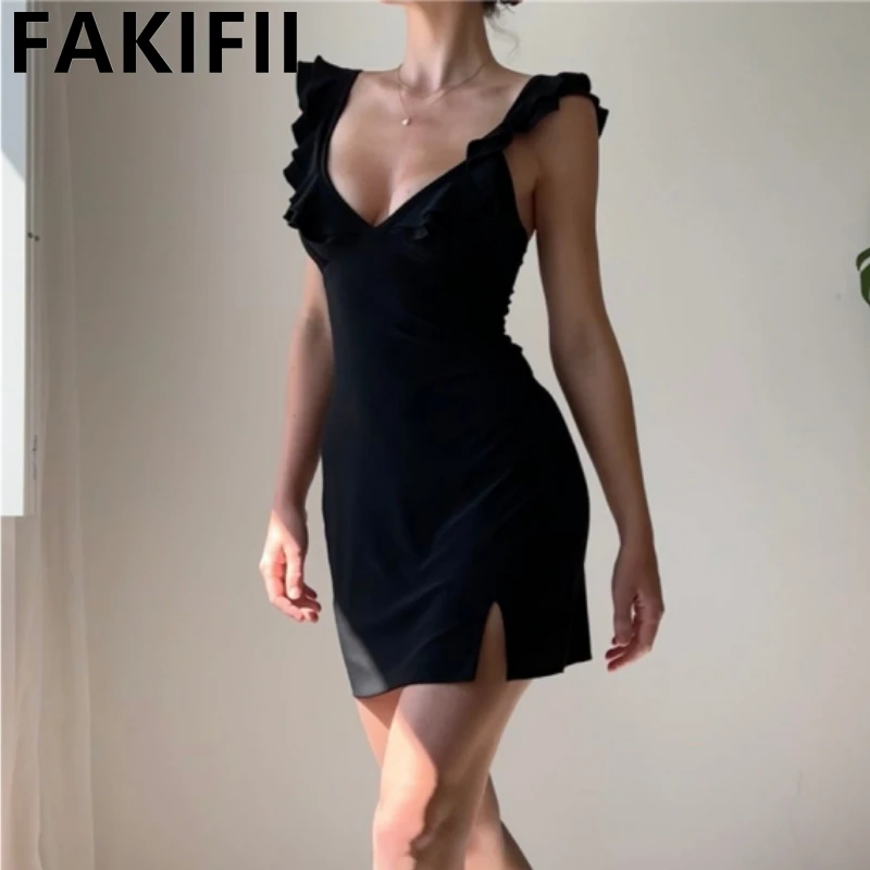 In Stock 2024 New Summer Dress For Women Clothing Ladies Fashion Elegant Deep V Neck Sleeveless Casual Sexy Dresses For Ladies