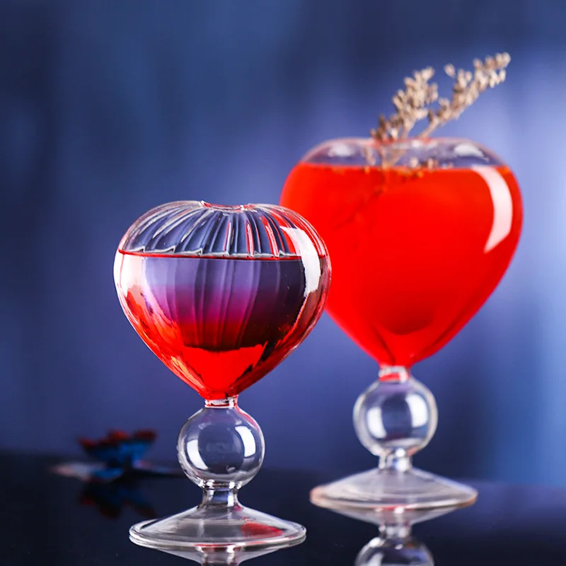 Bar Decoration Borosilicate Glass Ball Thick Stem Heart Shape Cocktail Glass