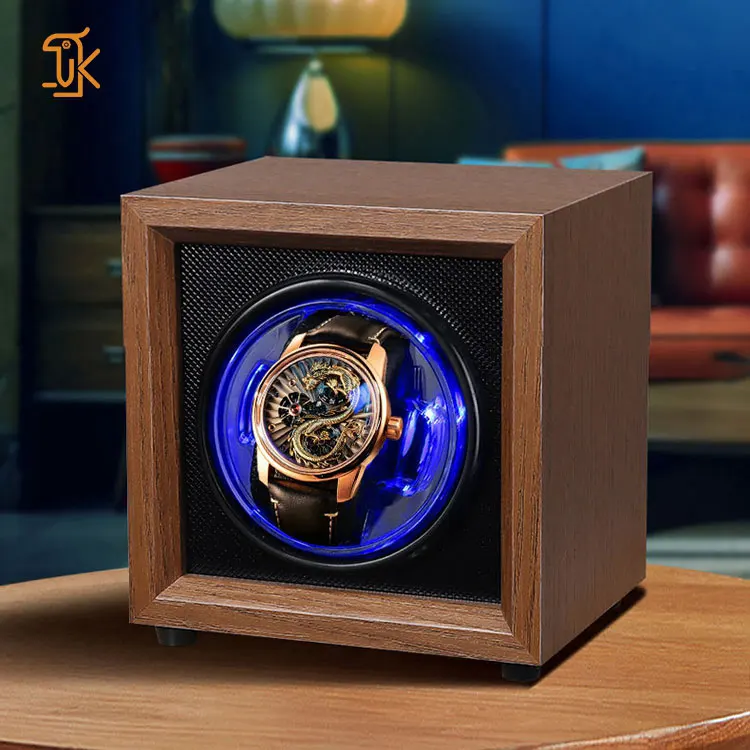 SANYIN Custom Super Quiet Mechanical Watch Winder Wood Box Automatic Luxury Design With Led Light Single Watch Winder