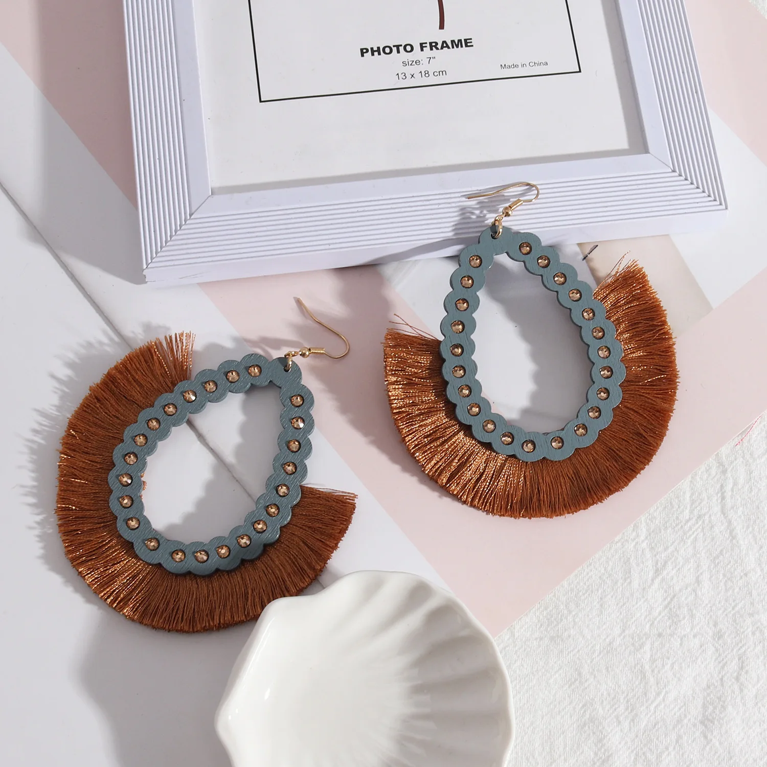 Waterdrop Wooden Earrings wood thread Tassels Earrings for Women Fashion Designer Jewelry