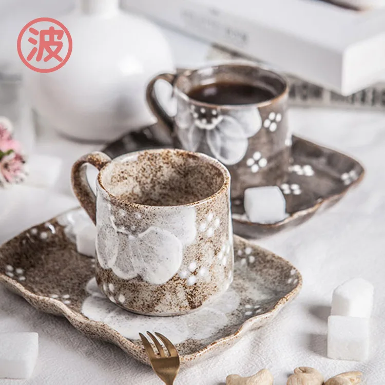 Personalized speciality high quality unique tea cup sets black luxury japanese handmade modern ceramic coffee cup and saucer