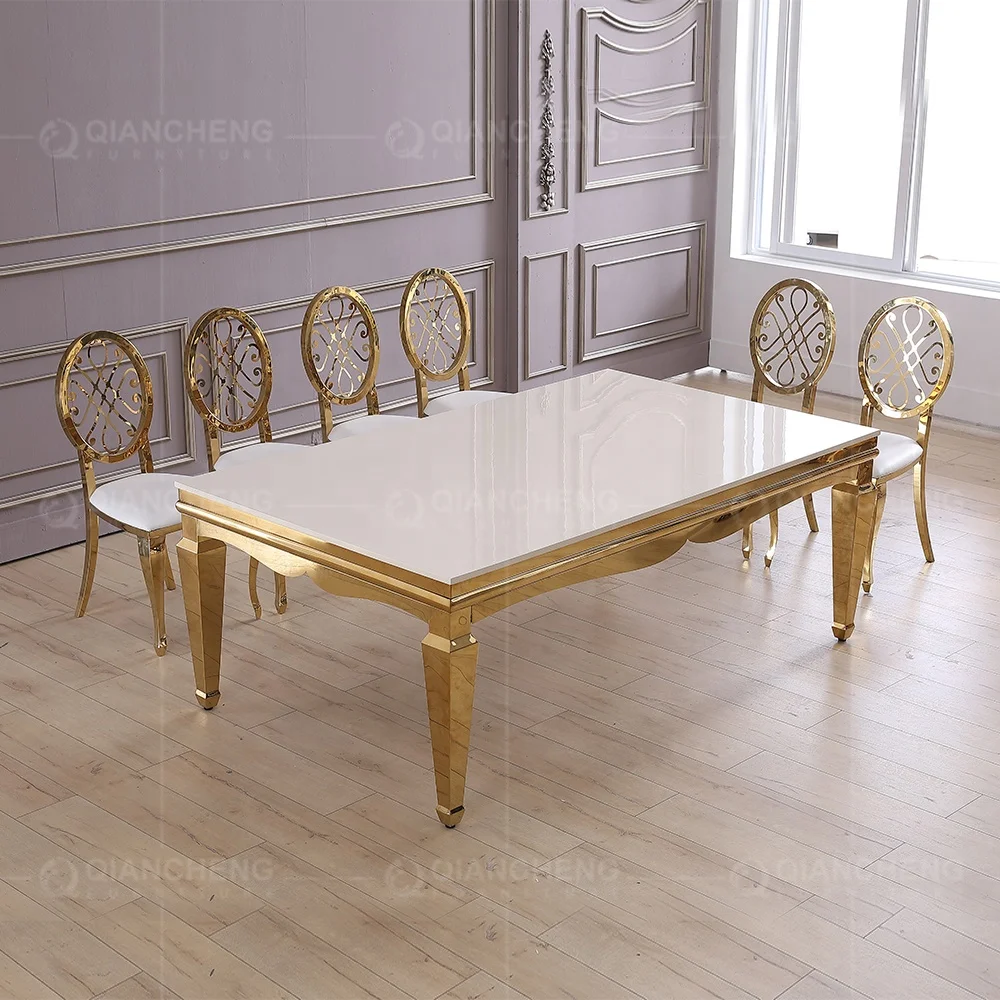 Wedding table modern event party rose golden metal legs MDF wooden table design center pieces white glass wedding table