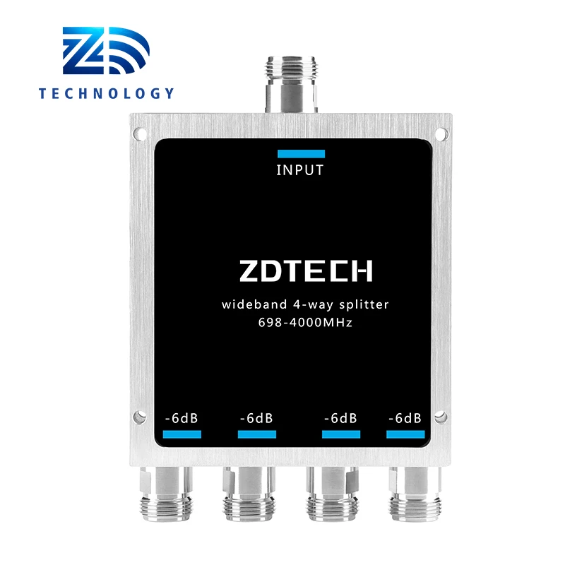 ZD Brand power divider 4 way microwave power splitter 700-4000MHz with n female connector