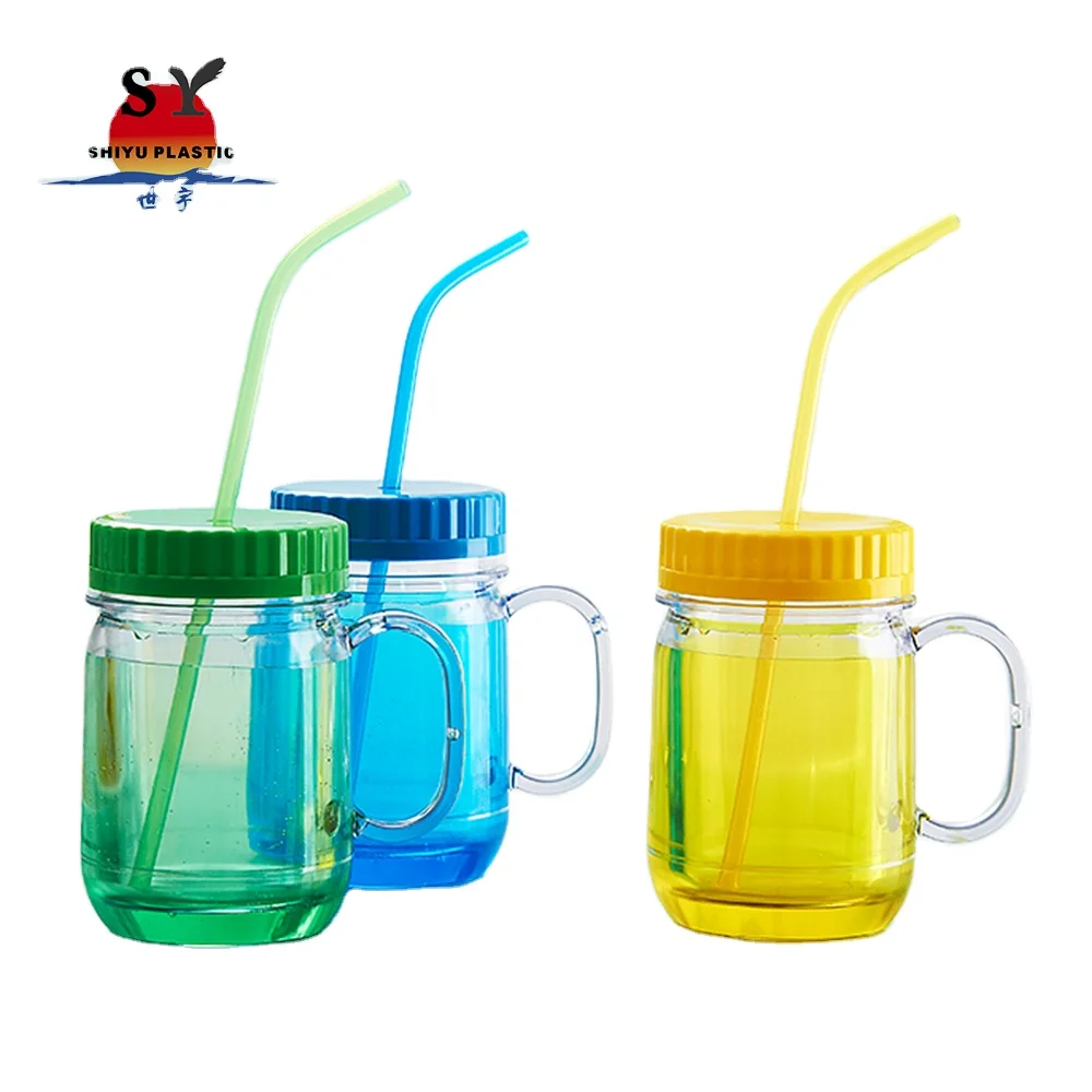 Wholesale mini shaped weight salt and pepper shakers hole plastic mason jar mug with straw lid