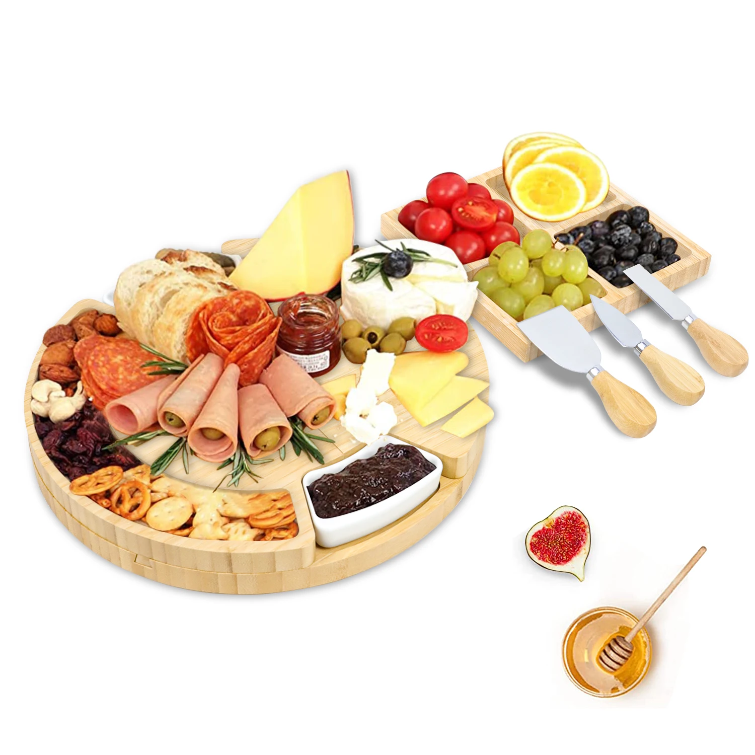 Поднос для приготовления мясных блюд с выдвижным ящиком винных крекеров круглая бамбуковая сырная доска и набор ножей