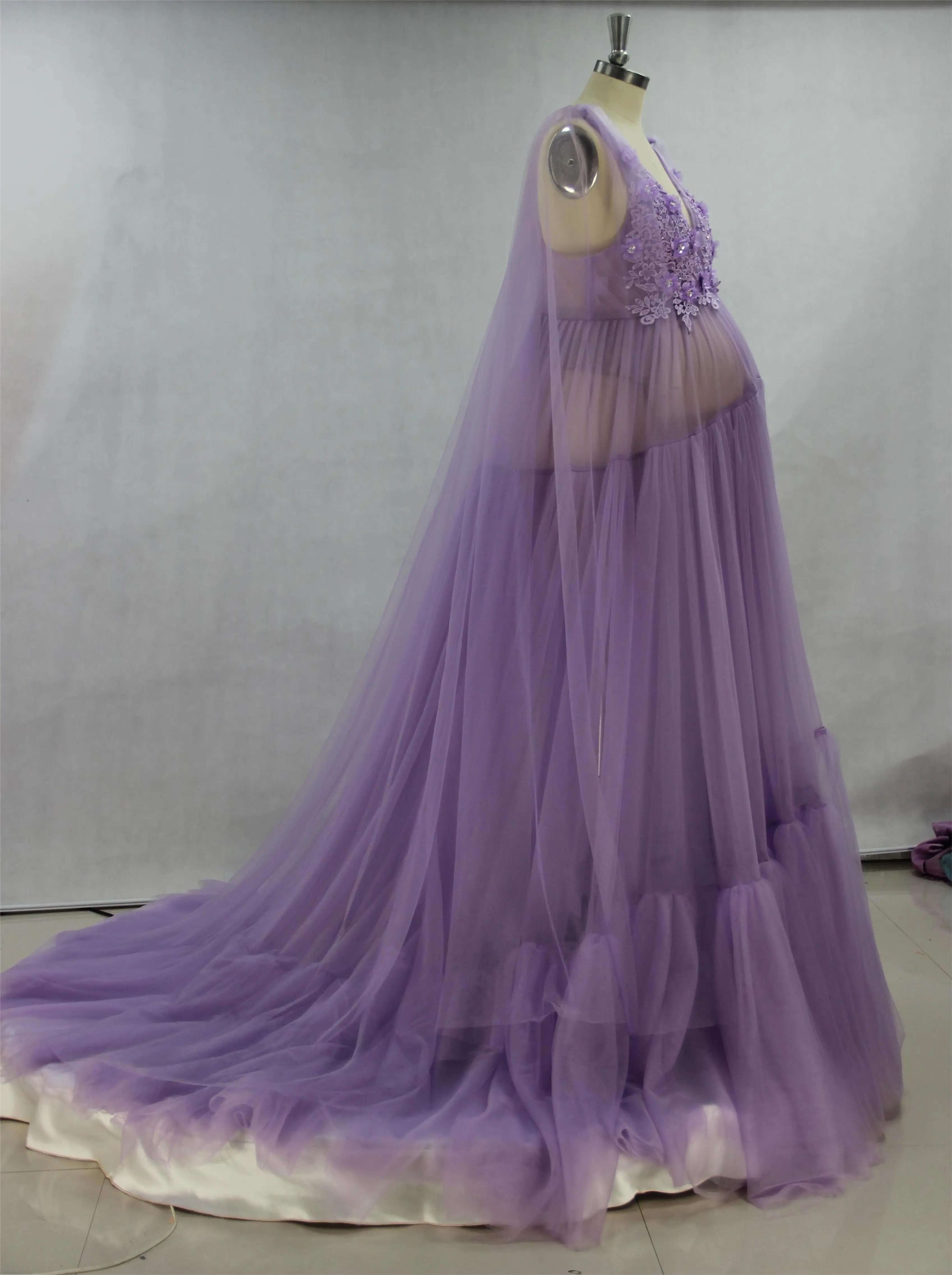 Maxi Long Pregnancy Photoshoot Woman Photography Pregnant Clothing Tulle Ruffle Maternity Robe Photo Shoot Dress