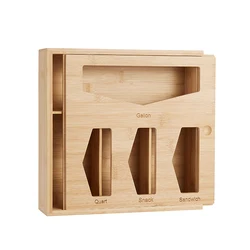 Premium Drawer Organizer for Food Storage Bag Bamboo Sandwich Ziplock Bag Organizer Storage Box