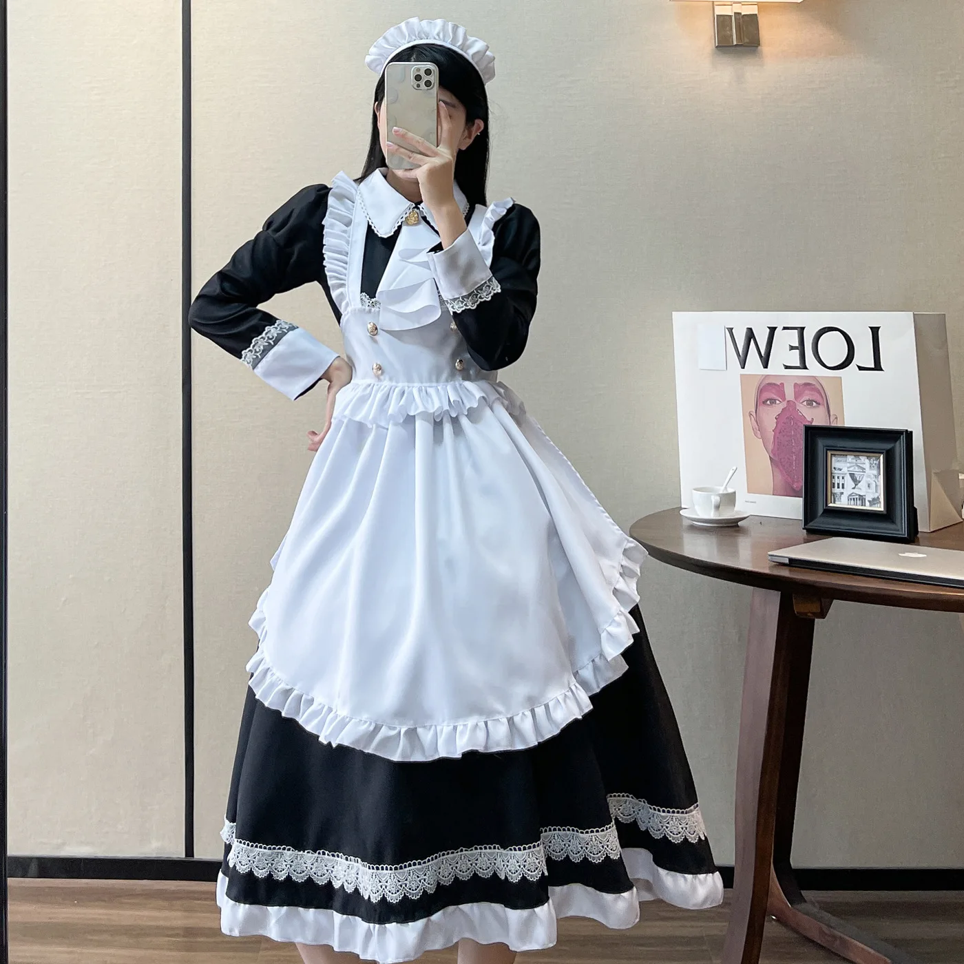 Aristocratic Long-sleeved Maid Costume Anime Lolita Role Play Lingerie Dress Party Outfits Plus Size Black White Clothes