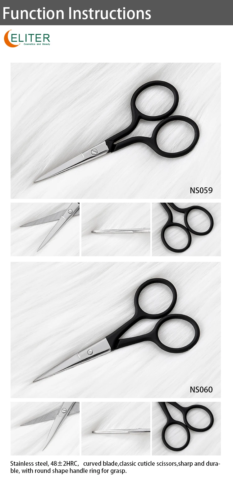 Eliter Hot Sell Wholesale Black Rubberized Soft Touch Stainless Steel Scissor Manicure Tips Cutter Scissors Round Tip