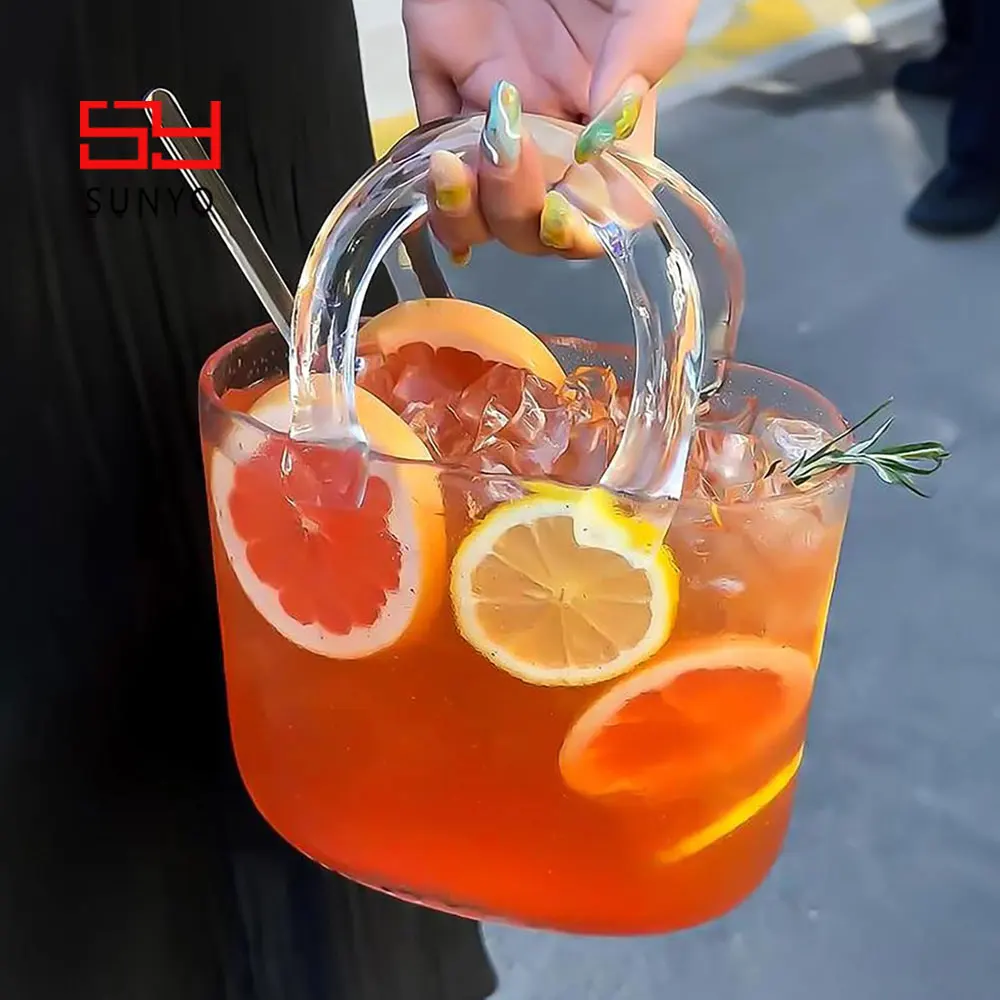 SUNYO Glass Purse Drinking Handbag Decanter Cocktail Glass Portable Glass Bag Elegant Bar Mixing Beaker for Party