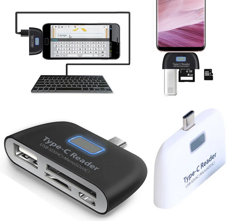  Тип C кард-ридер USB3.1 OTG адаптер концентратор с SD TF карты флэш-памяти для мобильных телефонов Android и ПК ноутбук