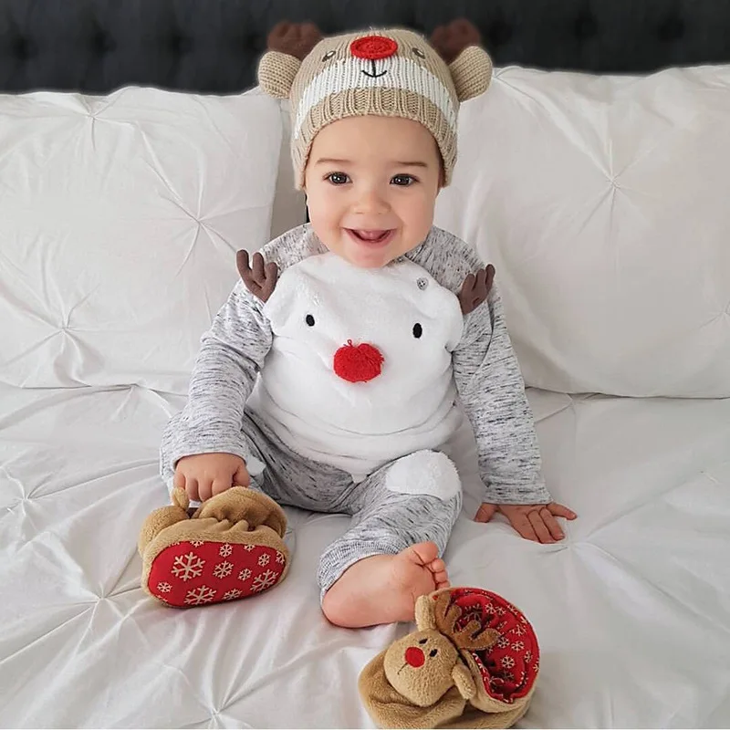 
Christmas baby boy girls outfitters cartoon deer rompers clothing set unisex 