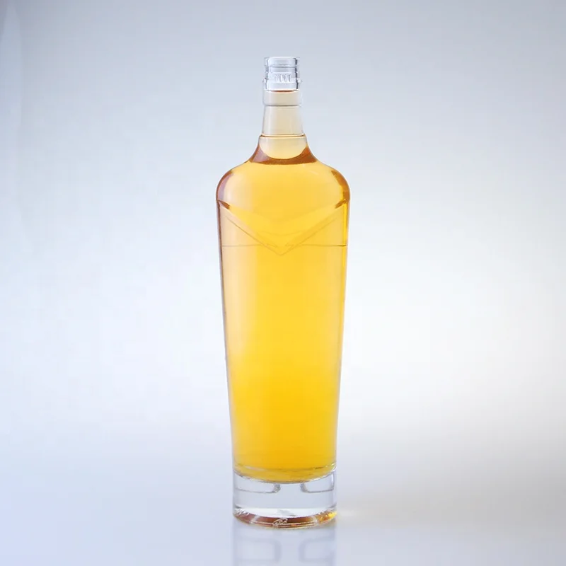 Fancy Clear Tequila Liquor Glass Bottle 750ml Whisky Bottle Producer V Neck Thick Bottom With Guala Cap