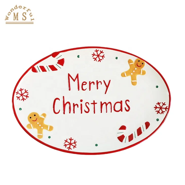 Relief Embossed Christmas Tableware Set Ceramic Plate Dish 2024 New Europe Oval Shape 3D Sustainable Fast Delivery Party Dishes