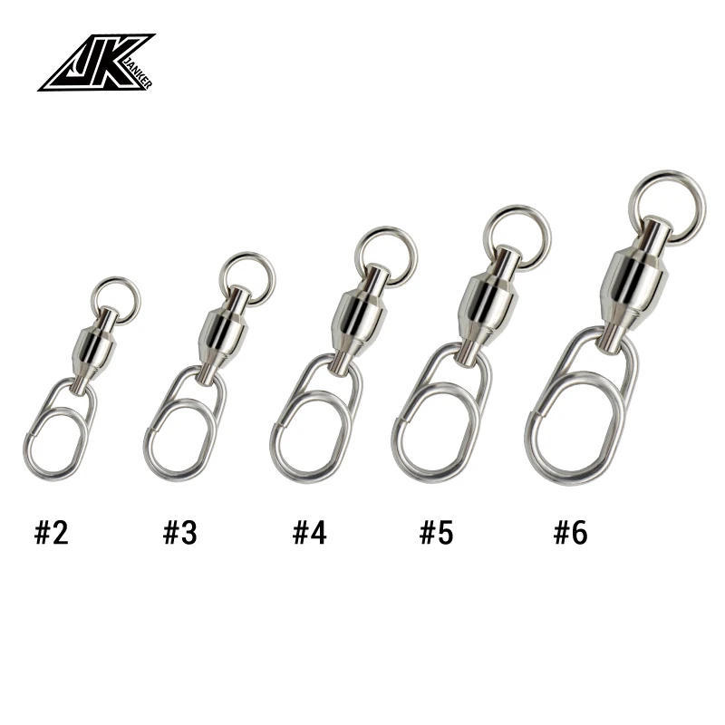 JK Pike Fishing Accessories Connector Pin Bearing Rolling Swivel Stainless Steel Snap Fishhook Lure Swivels Tackle
