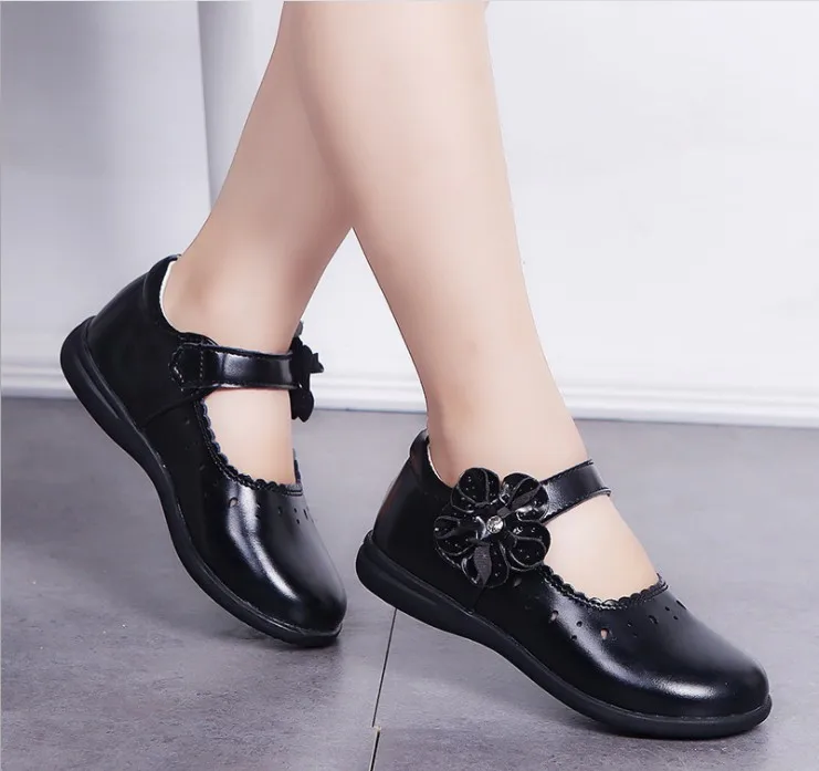Flower decorated girls  mary jane shoes breathable big kids princess shoes girls school shoes