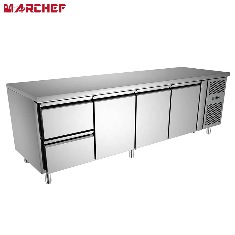 Professional CE large stainless steel commercial built in bar workbench under counter refrigerator freezer