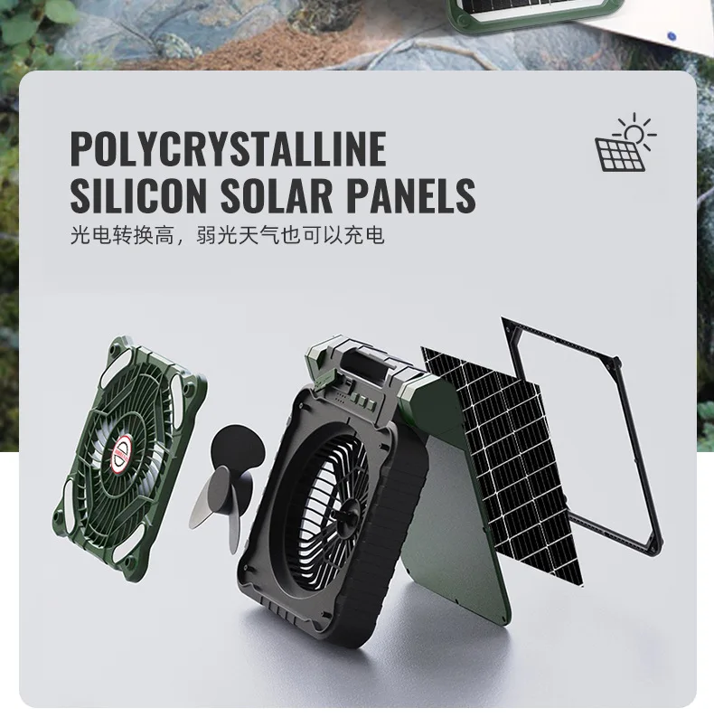 Multifunctional Wireless Solar Power Fan USB Rechargeable Multiple Colors Available Outdoor Camping Fan With Light