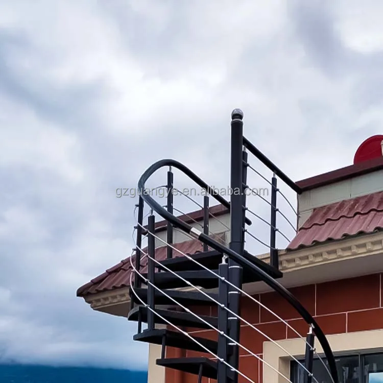 Yeguang good quality wooden steel spiral stair case modern black outdoor spiral stairs