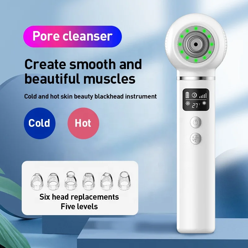 Hot Cold Compress Electric Blackhead Suction Blackhead Remover Vacuum Facial Pore Cleaner Device with 6 Probes