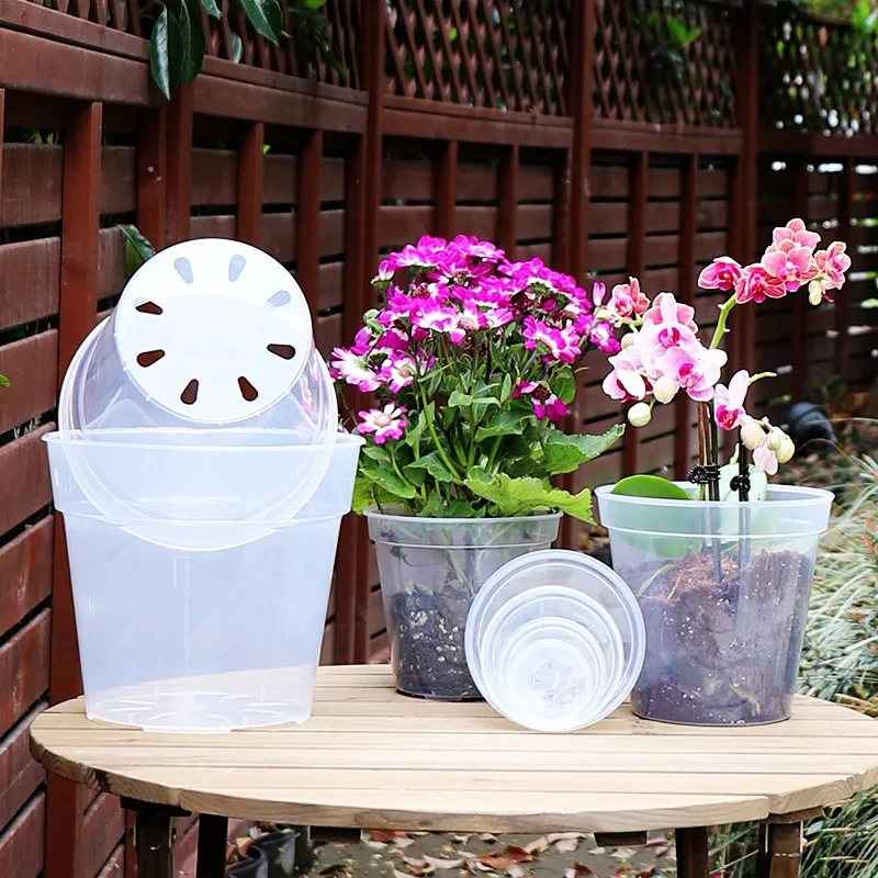3/4/5/6/7/8/9 Inch Transparent Flower Pot PP Orchid Pots planter clear orchids plastic pot with holes