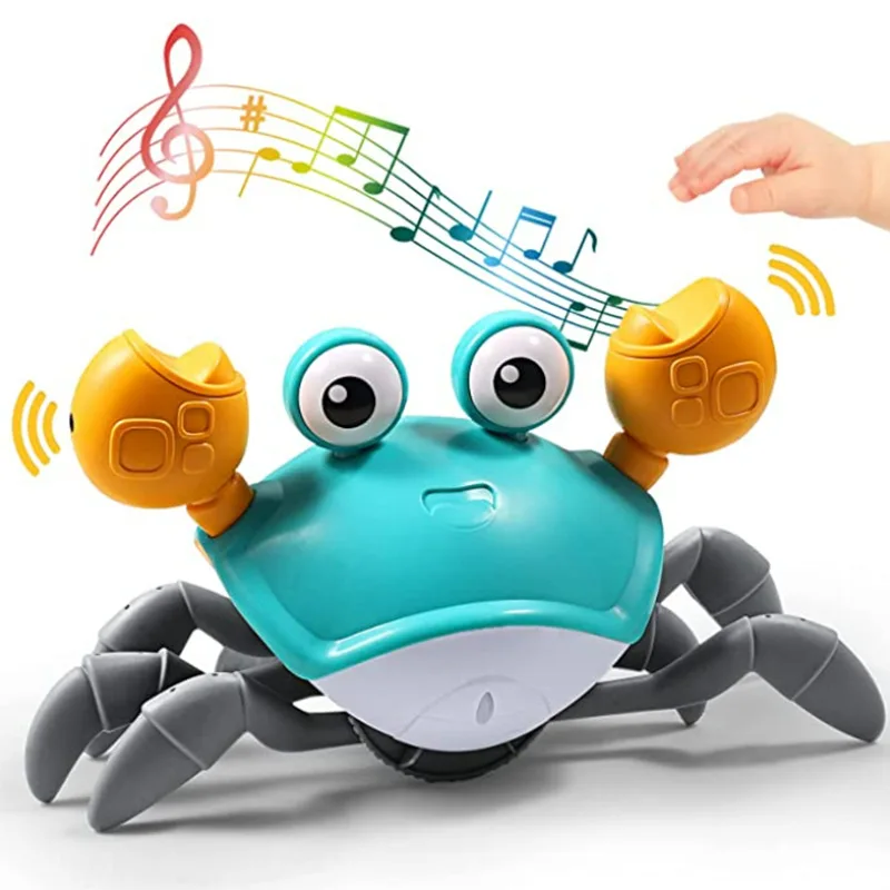 Cute Electric Interactive Walking Moving Baby Infant Animal Sensing Induction Dance Runaway Escape Crawling Crab Toy with Music