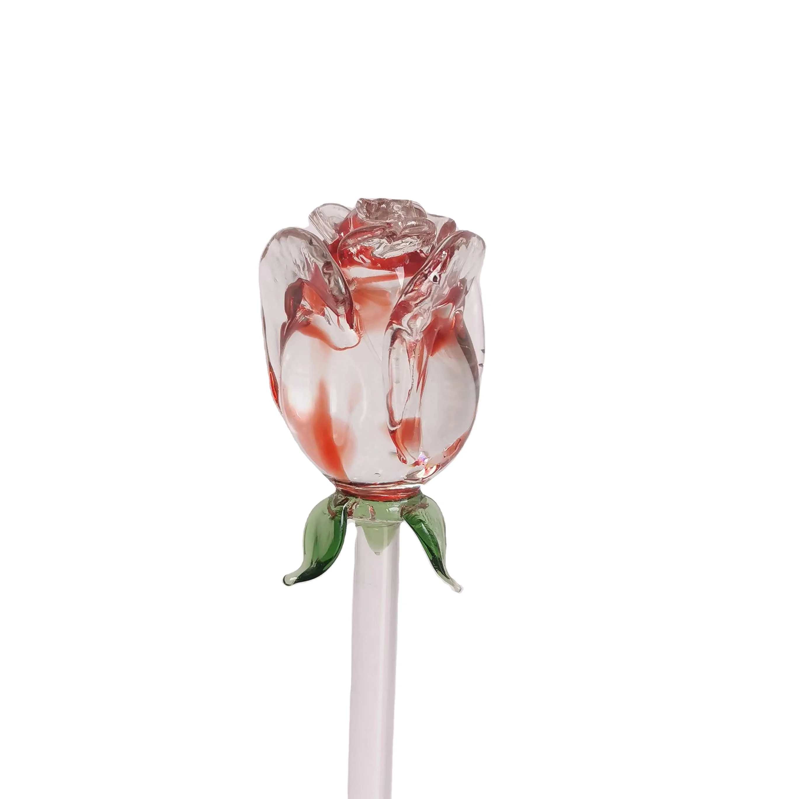 Handmade crystal rose art long stem murano glass flower decoration
