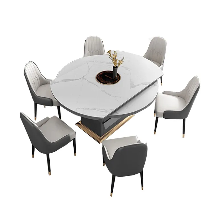 Каменная тарелка, индукционная плита, выдвижной складной современный простой семейный круглый стол, маленький семейный обеденный стол, наборы стульев