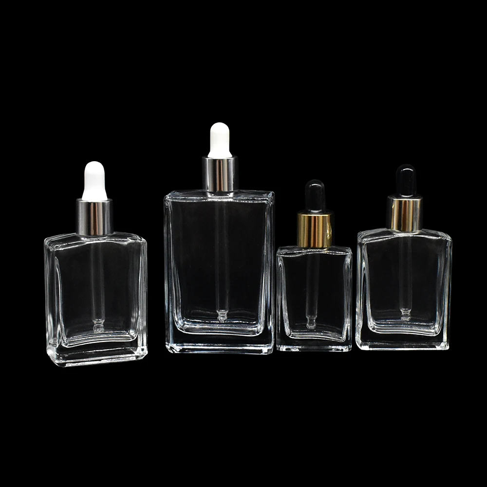 Пустой Прозрачный Прямоугольный Стеклянный косметический флакон 15 мл 30 1 унция 50 100 квадратный стеклянный флакон-капельница с эфирным маслом для парфюмерной