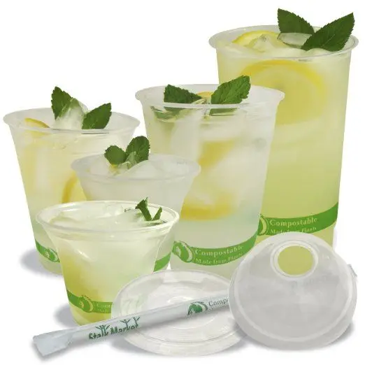 Custom Logo PLA Clear Cups with Lids and Straws Disposable Biodegradable Party Cups 50 Pack Various Size Drink Cups