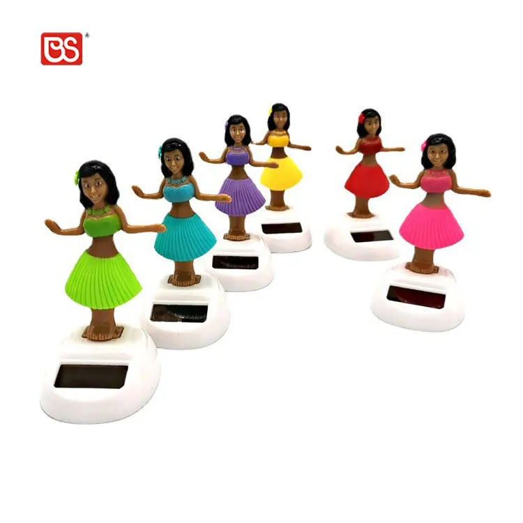BS Auto Interior Hawaii Girl Hula Shaking Head Solar Gift Dancing Toy Car Decoration With Random Color