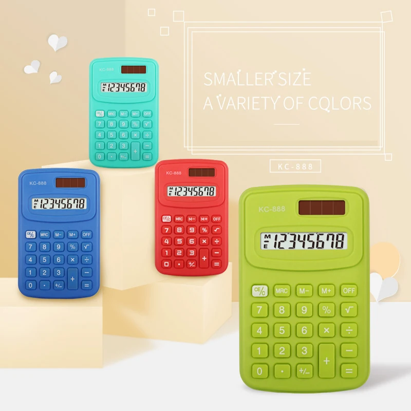 Mini Pink Calculators Machine 8 10 12 Digit Student  Solar Small Cute Pocket Mini Calculator For Office Stationary Accessories