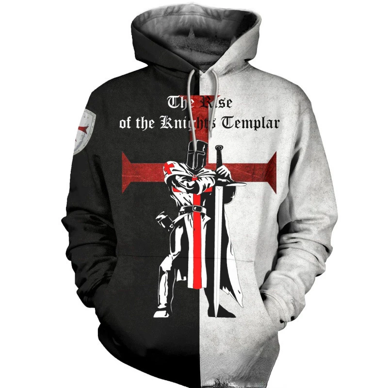 2023 Autumn And Winter Sweatshirt Men Hooded Knights Templar Armor Cross Clothes Europe And The United States Trend Men