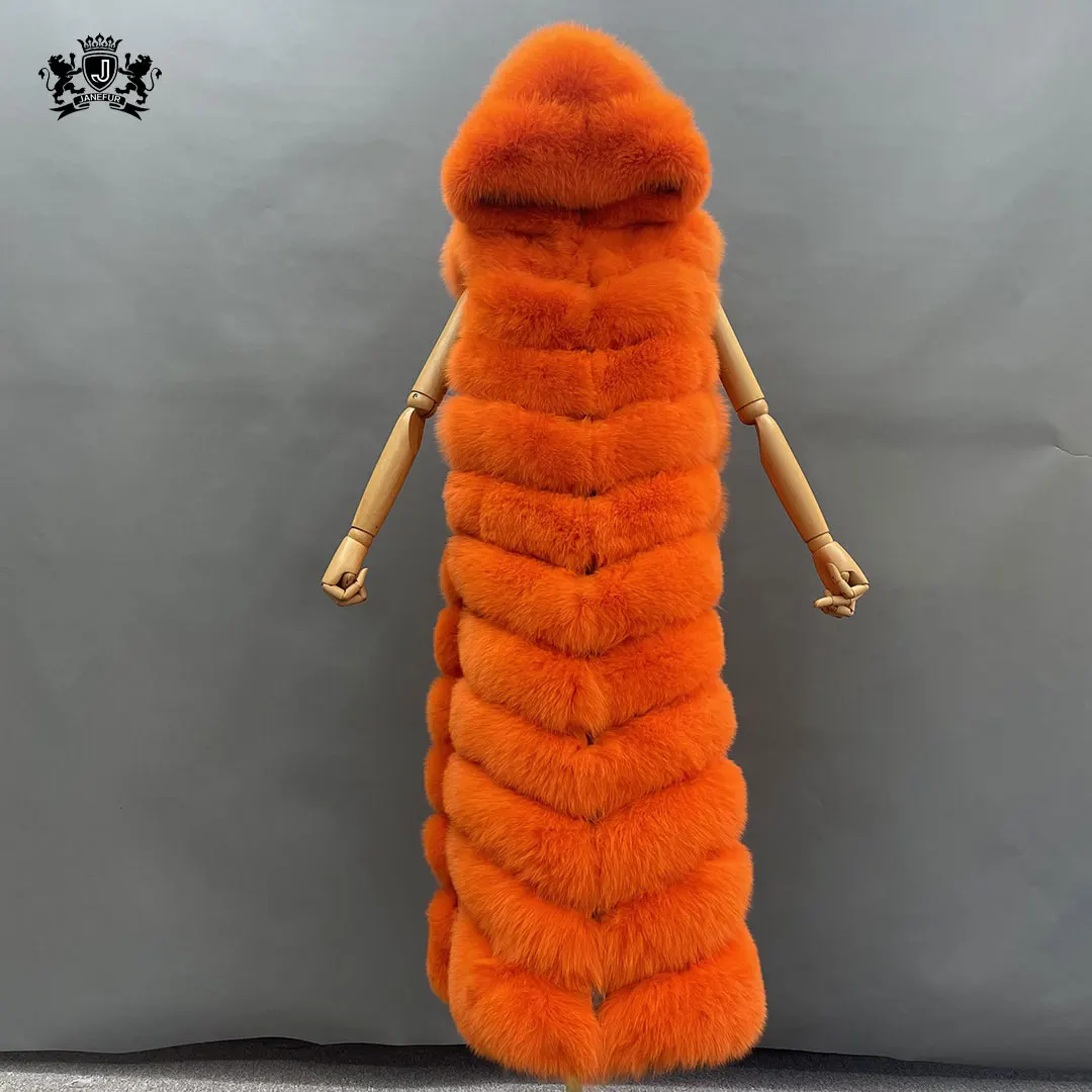 Fashion Fur vest supper long length Silver Fox Fur Sleeveless Coat Luxury Ladies High Quality Women Fox Fur Vest