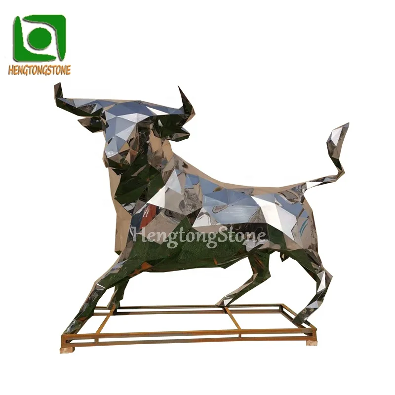 Outdoor Decorative Stainless Steel Mirror Polished Cow Sculpture Metal Animal Statue