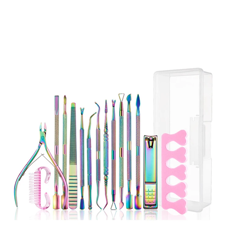 New arrival manicure kits colorful stainless steel nail art tools custom manicure & pedicure set